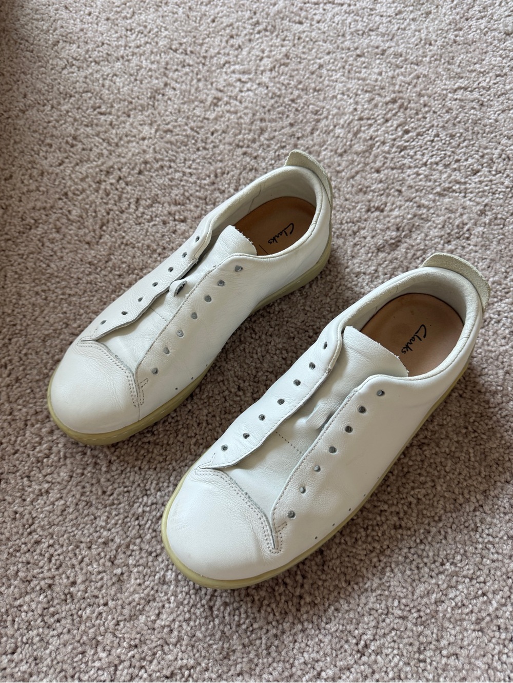 Clarks Cream Leather Sneakers